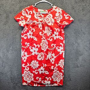 Waltah‎ Clarke's Hawaiian Dress 14-16 Red White Floral Tropical Vintage